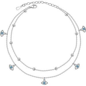 Sterling Silver Evil Eye Heart Infinity Adjustable Anklet Women Jewelry